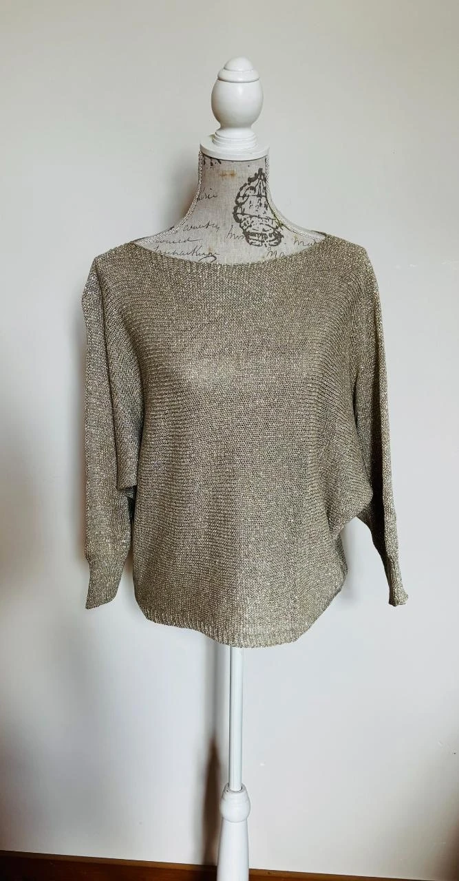 🎀 Gold knit sweater Made in Italy with neckline & satin bow on the back - one size – photo 12